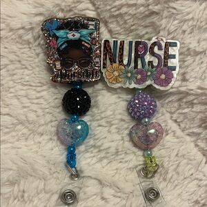 Glitter Nurse Badge Reel Duo with Hearts